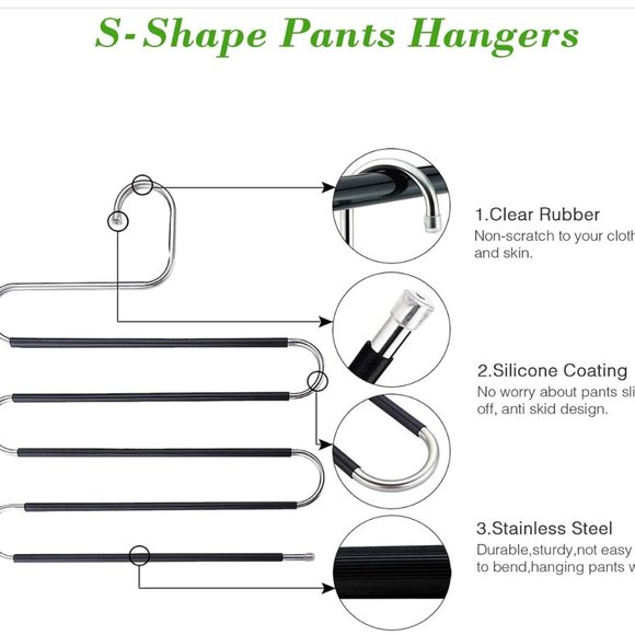 S-Shape Hangers 4 Pack, 5 Layer Stainless Steel High Quality Hangers - Picture 5 of 14